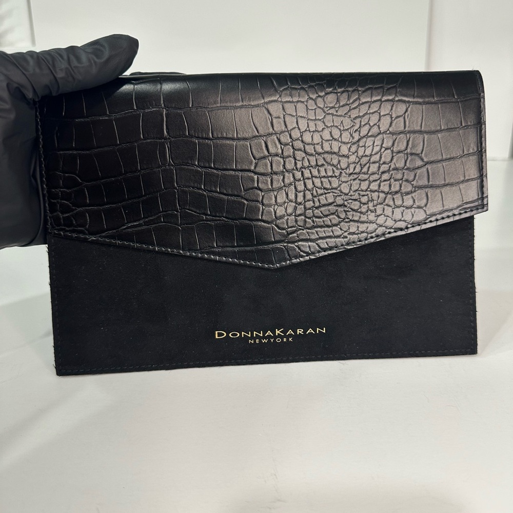 Donna Karan Black Crocodile Embossed Clutch